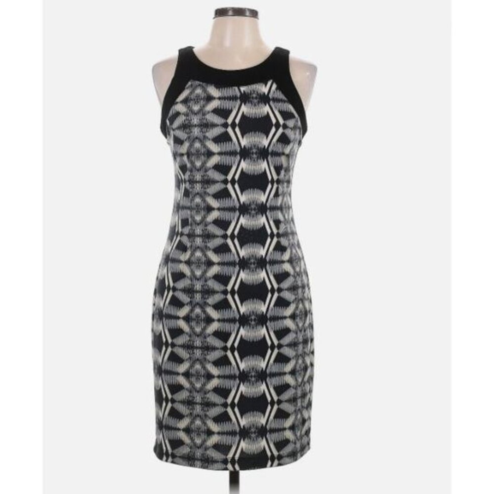 Presley‎ Skye Black Cream Grey Geometric Print Sleeveless Sheath Dress XL